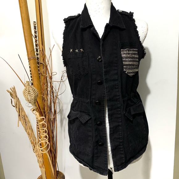 Miss Me Tops - MISS ME DENIM VEST SIZE XL BLACK